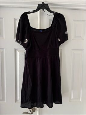 Black Embroidered Puff Sleeve Dress